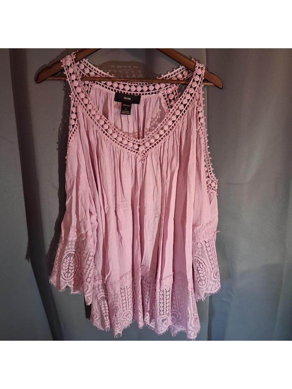 RAIN Pink Cold Shoulder Lace Detail Blouse